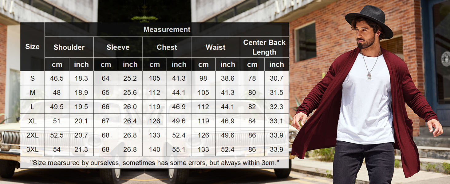 COOFANDY Men's Ruffle Shawl Collar Cardigan Open Front Lightweight Long Length Drape Cape Overcoat with Pockets S-XXXL