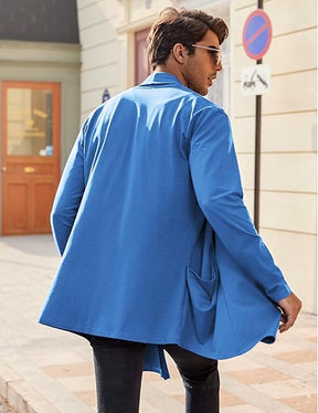 COOFANDY Men's Ruffle Shawl Collar Cardigan Open Front Lightweight Long Length Drape Cape Overcoat with Pockets S-XXXL