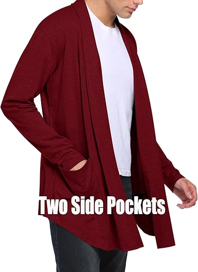 COOFANDY Men's Ruffle Shawl Collar Cardigan Open Front Lightweight Long Length Drape Cape Overcoat with Pockets S-XXXL