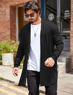 COOFANDY Men's Ruffle Shawl Collar Cardigan Open Front Lightweight Long Length Drape Cape Overcoat with Pockets S-XXXL