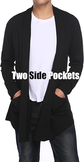 COOFANDY Men's Ruffle Shawl Collar Cardigan Open Front Lightweight Long Length Drape Cape Overcoat with Pockets S-XXXL