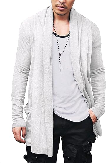 COOFANDY Men's Ruffle Shawl Collar Cardigan Open Front Lightweight Long Length Drape Cape Overcoat with Pockets S-XXXL