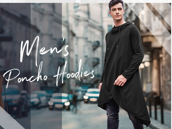 COOFANDY Men's Hooded Poncho Cape Cloak Casual Asymmetric Hem Hoodie Sweatshirts