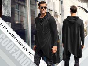 COOFANDY Men's Hooded Poncho Cape Cloak Casual Asymmetric Hem Hoodie Sweatshirts