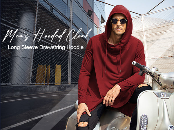 COOFANDY Men's Hooded Poncho Cape Cloak Casual Asymmetric Hem Hoodie Sweatshirts
