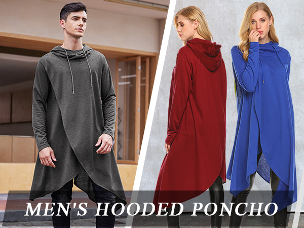 COOFANDY Men's Hooded Poncho Cape Cloak Casual Asymmetric Hem Hoodie Sweatshirts