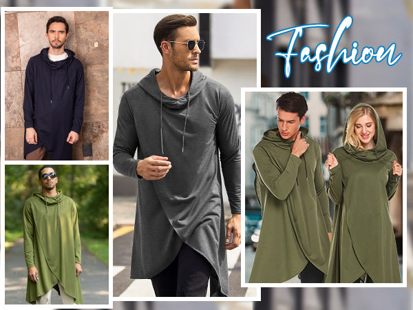 COOFANDY Men's Hooded Poncho Cape Cloak Casual Asymmetric Hem Hoodie Sweatshirts