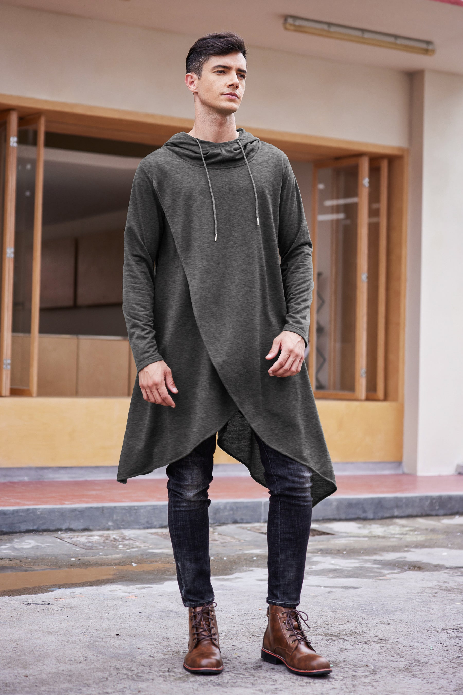 COOFANDY Men's Hooded Poncho Cape Cloak Casual Asymmetric Hem Hoodie Sweatshirts