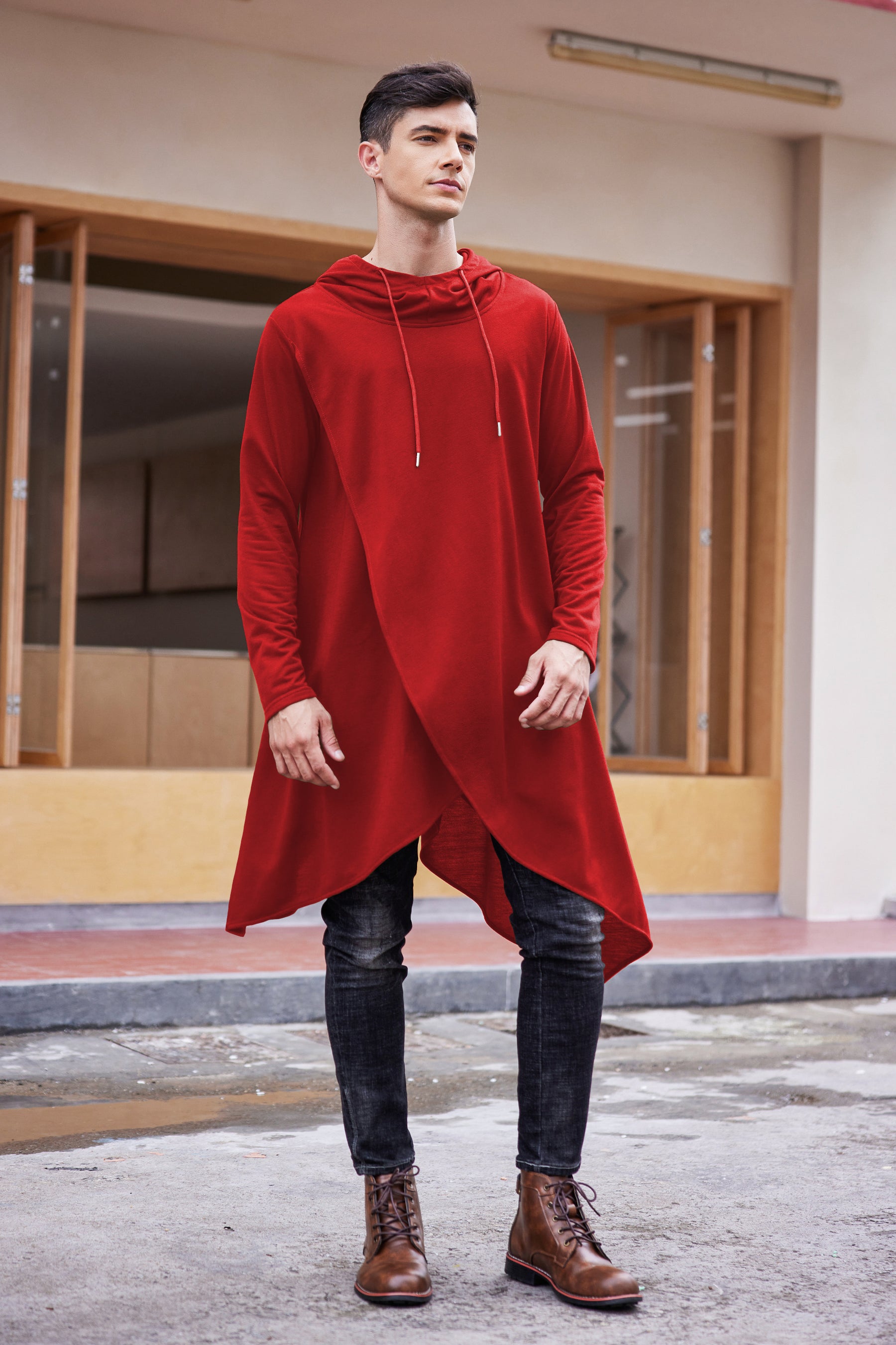 COOFANDY Men's Hooded Poncho Cape Cloak Casual Asymmetric Hem Hoodie Sweatshirts
