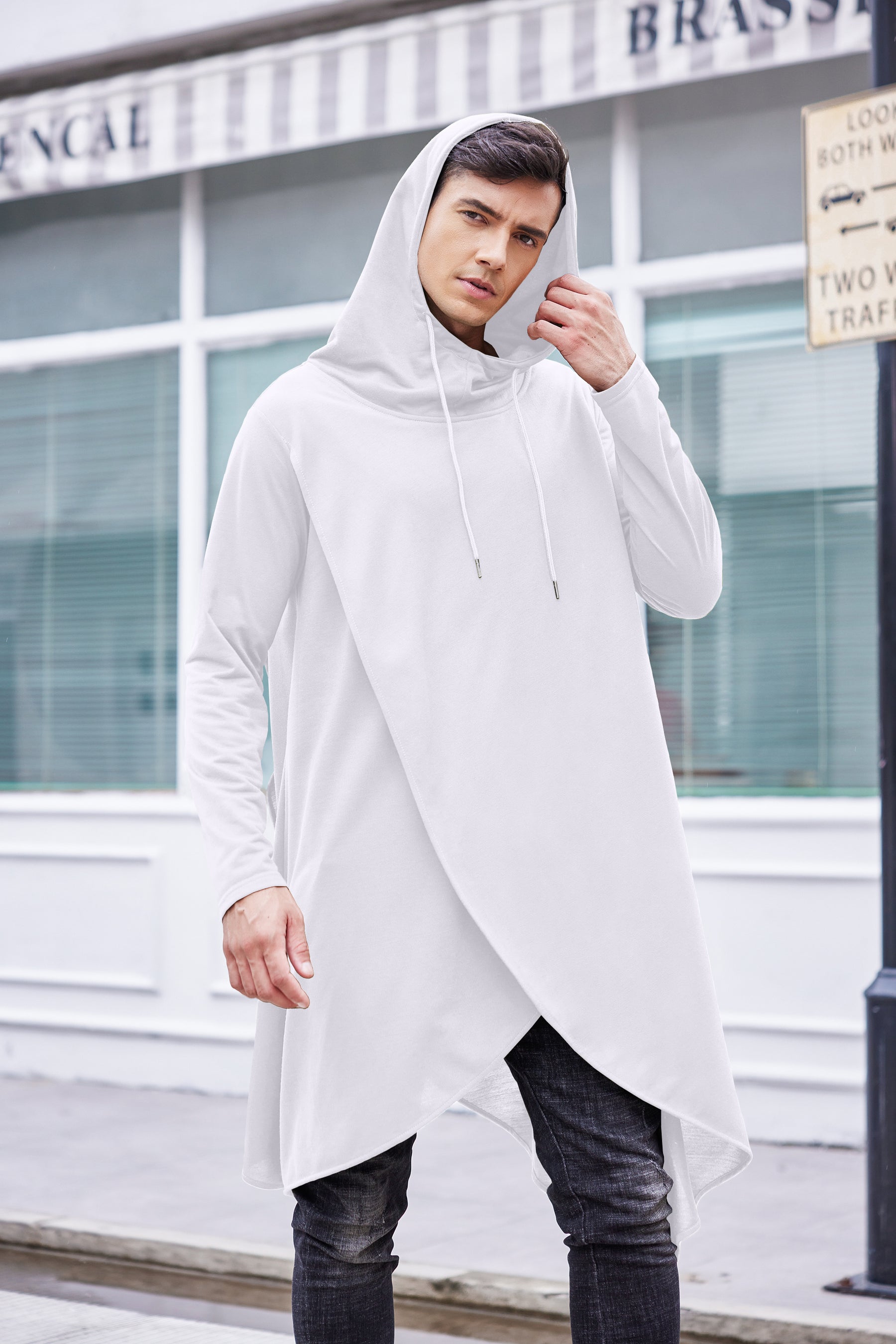 COOFANDY Men's Hooded Poncho Cape Cloak Casual Asymmetric Hem Hoodie Sweatshirts