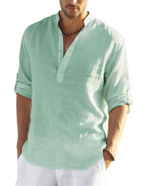 COOFANDY Men's Cotton Linen Henley T-Shirts Long Sleeve Hippie Casual Beach T-Shirts