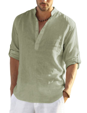 COOFANDY Men's Cotton Linen Henley T-Shirts Long Sleeve Hippie Casual Beach T-Shirts