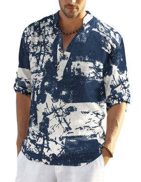 COOFANDY Men's Cotton Linen Henley T-Shirts Long Sleeve Hippie Casual Beach T-Shirts