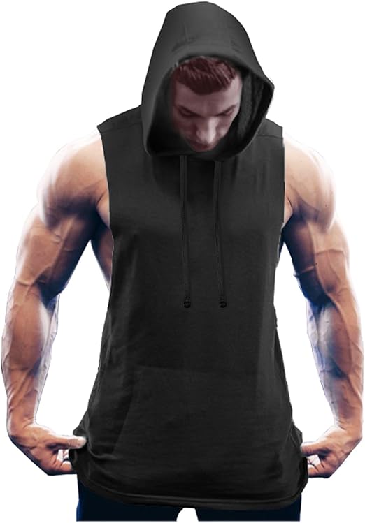 COOFANDY Men's Workout Hooded Tank Tops Bodybuilding Muscle Cut Off T Shirt Sleeveless Gym Hoodies M-L