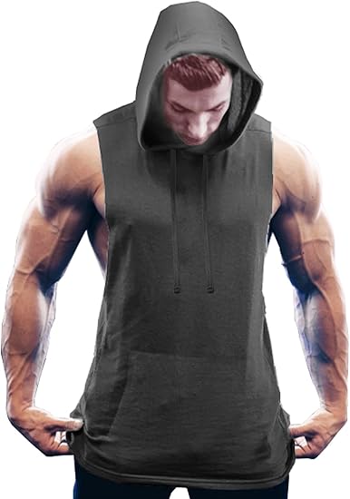 COOFANDY Men's Workout Hooded Tank Tops Bodybuilding Muscle Cut Off T Shirt Sleeveless Gym Hoodies M-L