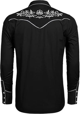 COOFANDY Men's Western Cowboy Shirt Long Sleeve Slim Fit Rose Embroidered Cotton Casual Button Down Shirts S-XXL