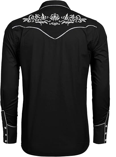 COOFANDY Men's Western Cowboy Shirt Long Sleeve Slim Fit Rose Embroidered Cotton Casual Button Down Shirts S-XXL