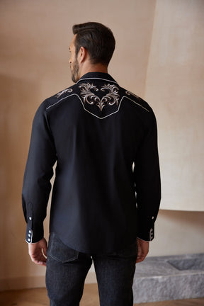 COOFANDY Men's Western Cowboy Long Sleeve Embroidered Slim Fit Cotton Casual Button Down Shirt