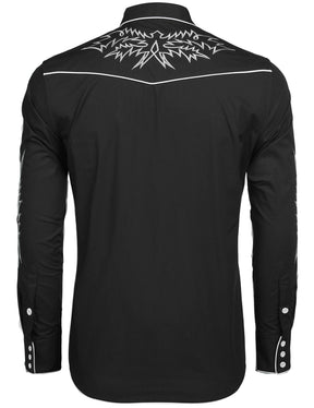 COOFANDY Men's Western Cowboy Long Sleeve Embroidered Slim Fit Cotton Casual Button Down Shirt