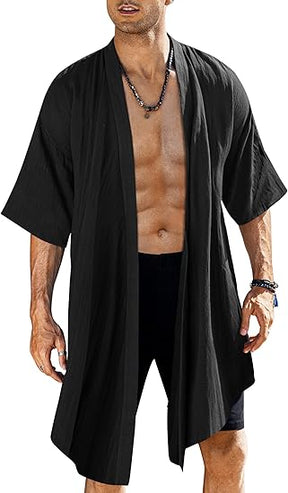 COOFANDY Men's Ruffle Shawl Collar Lightweight Cardigan Long Jackets Open Front Drape Cape Coat S-XXL