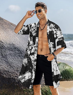 COOFANDY Men's Ruffle Shawl Collar Lightweight Cardigan Long Jackets Open Front Drape Cape Coat S-XXL