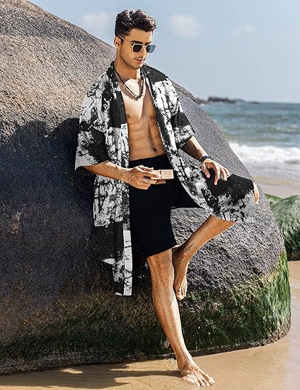 COOFANDY Men's Ruffle Shawl Collar Lightweight Cardigan Long Jackets Open Front Drape Cape Coat S-XXL