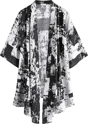 COOFANDY Men's Ruffle Shawl Collar Lightweight Cardigan Long Jackets Open Front Drape Cape Coat S-XXL