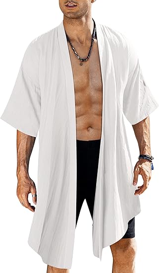 COOFANDY Men's Ruffle Shawl Collar Lightweight Cardigan Long Jackets Open Front Drape Cape Coat S-XXL