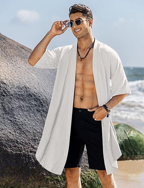COOFANDY Men's Ruffle Shawl Collar Lightweight Cardigan Long Jackets Open Front Drape Cape Coat S-XXL