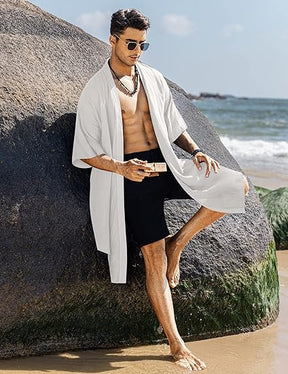 COOFANDY Men's Ruffle Shawl Collar Lightweight Cardigan Long Jackets Open Front Drape Cape Coat S-XXL