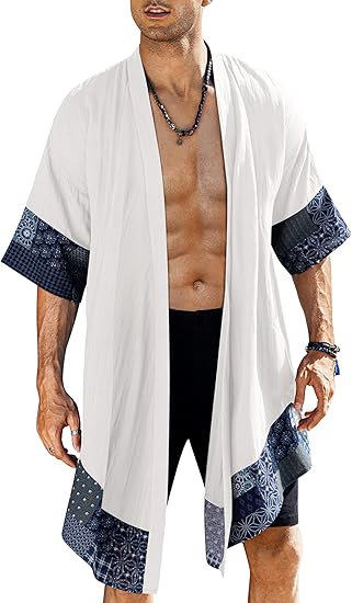 COOFANDY Men's Ruffle Shawl Collar Lightweight Cardigan Long Jackets Open Front Drape Cape Coat S-XXL