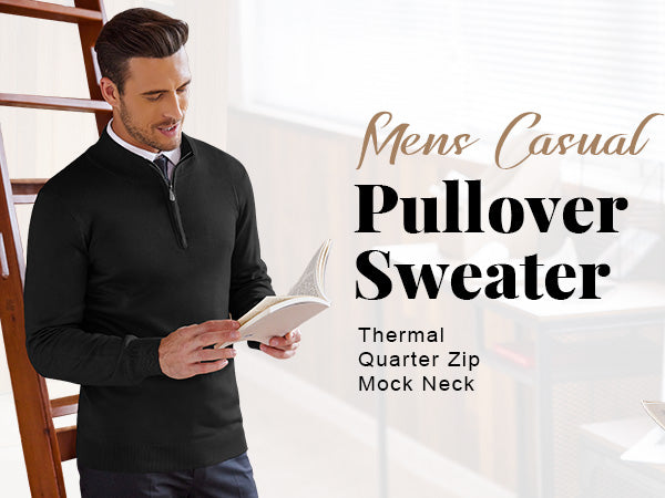 COOFANDY Men's Quarter Zip Up Sweaters Slim Fit Lightweight Mock Neck Pullover Casual Polo Sweaters