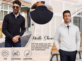 COOFANDY Men's Quarter Zip Up Sweaters Slim Fit Lightweight Mock Neck Pullover Casual Polo Sweaters