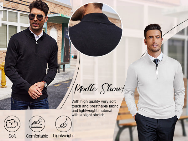 COOFANDY Men's Quarter Zip Up Sweaters Slim Fit Lightweight Mock Neck Pullover Casual Polo Sweaters