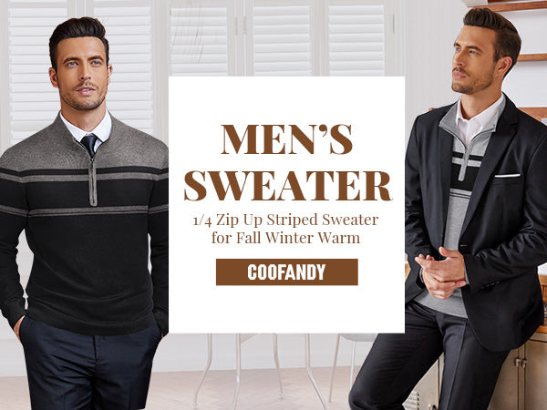COOFANDY Men's Quarter Zip Up Sweaters Slim Fit Lightweight Mock Neck Pullover Casual Polo Sweaters