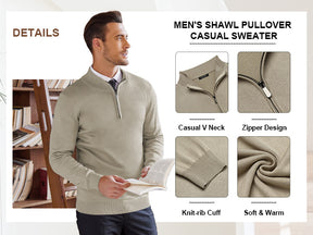 COOFANDY Men's Quarter Zip Up Sweaters Slim Fit Lightweight Mock Neck Pullover Casual Polo Sweaters