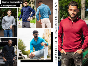 COOFANDY Men's Quarter Zip Up Sweaters Slim Fit Lightweight Mock Neck Pullover Casual Polo Sweaters