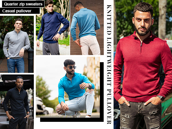 COOFANDY Men's Quarter Zip Up Sweaters Slim Fit Lightweight Mock Neck Pullover Casual Polo Sweaters