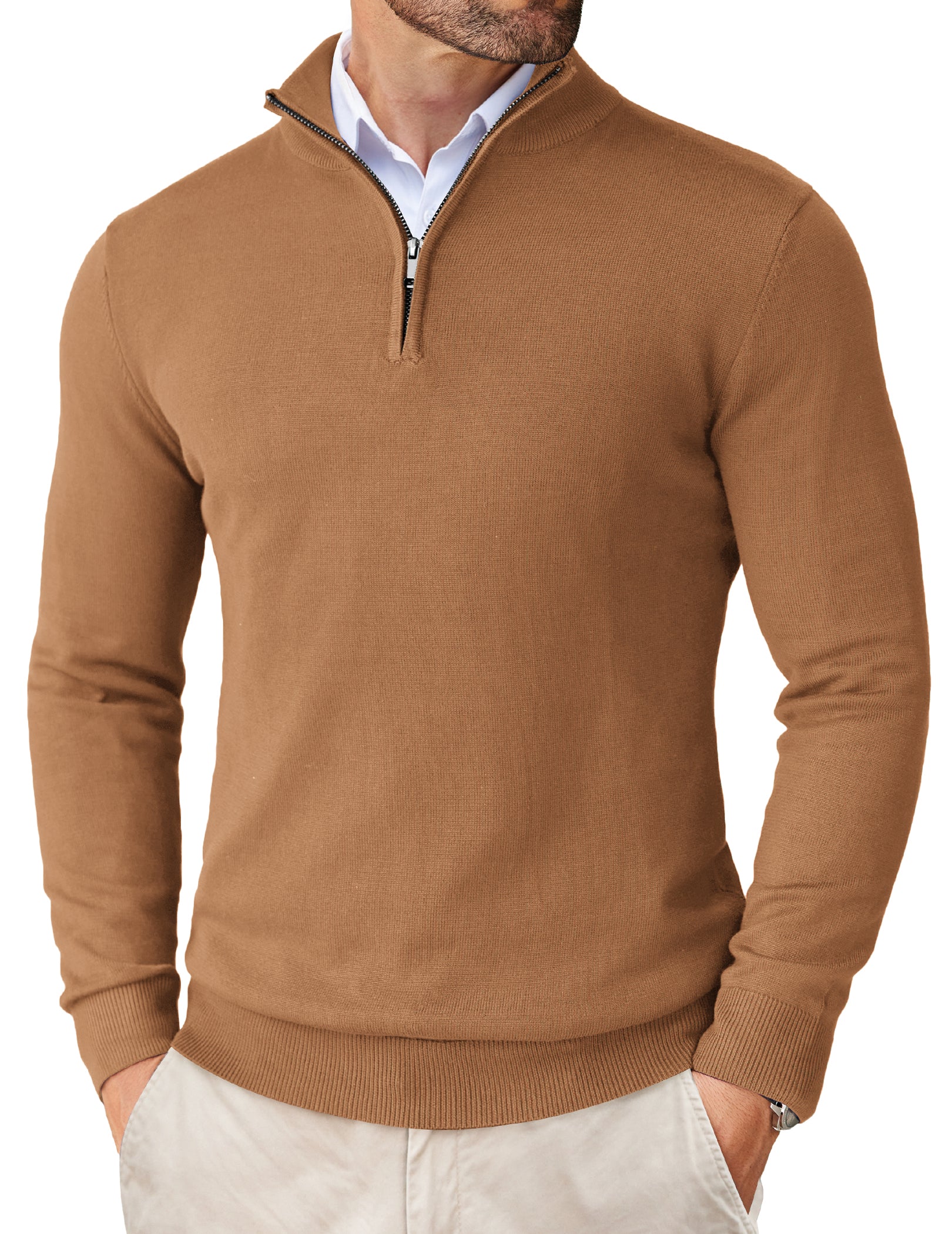 COOFANDY Men's Quarter Zip Up Sweaters Slim Fit Lightweight Mock Neck Pullover Casual Polo Sweaters