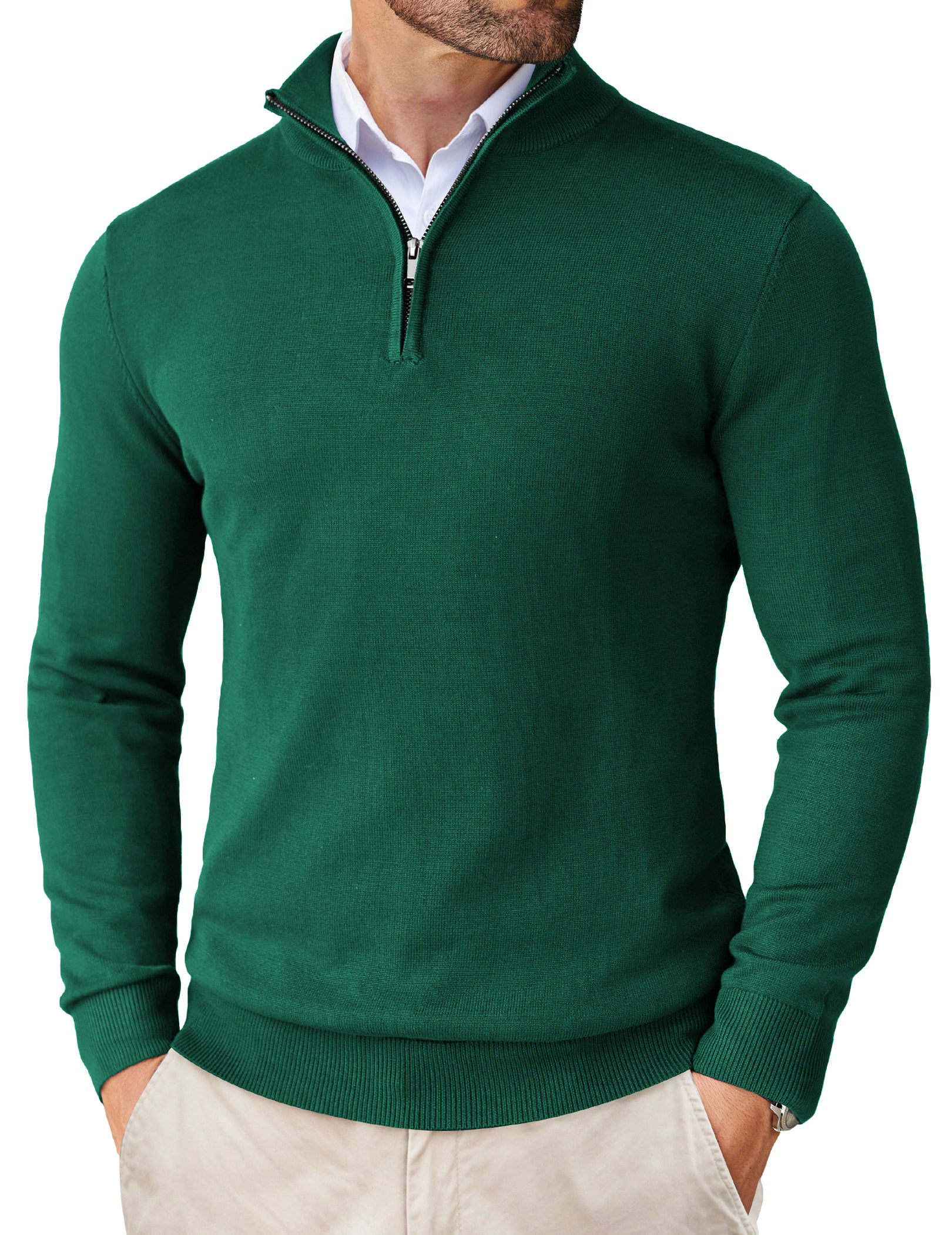 COOFANDY Men's Quarter Zip Up Sweaters Slim Fit Lightweight Mock Neck Pullover Casual Polo Sweaters