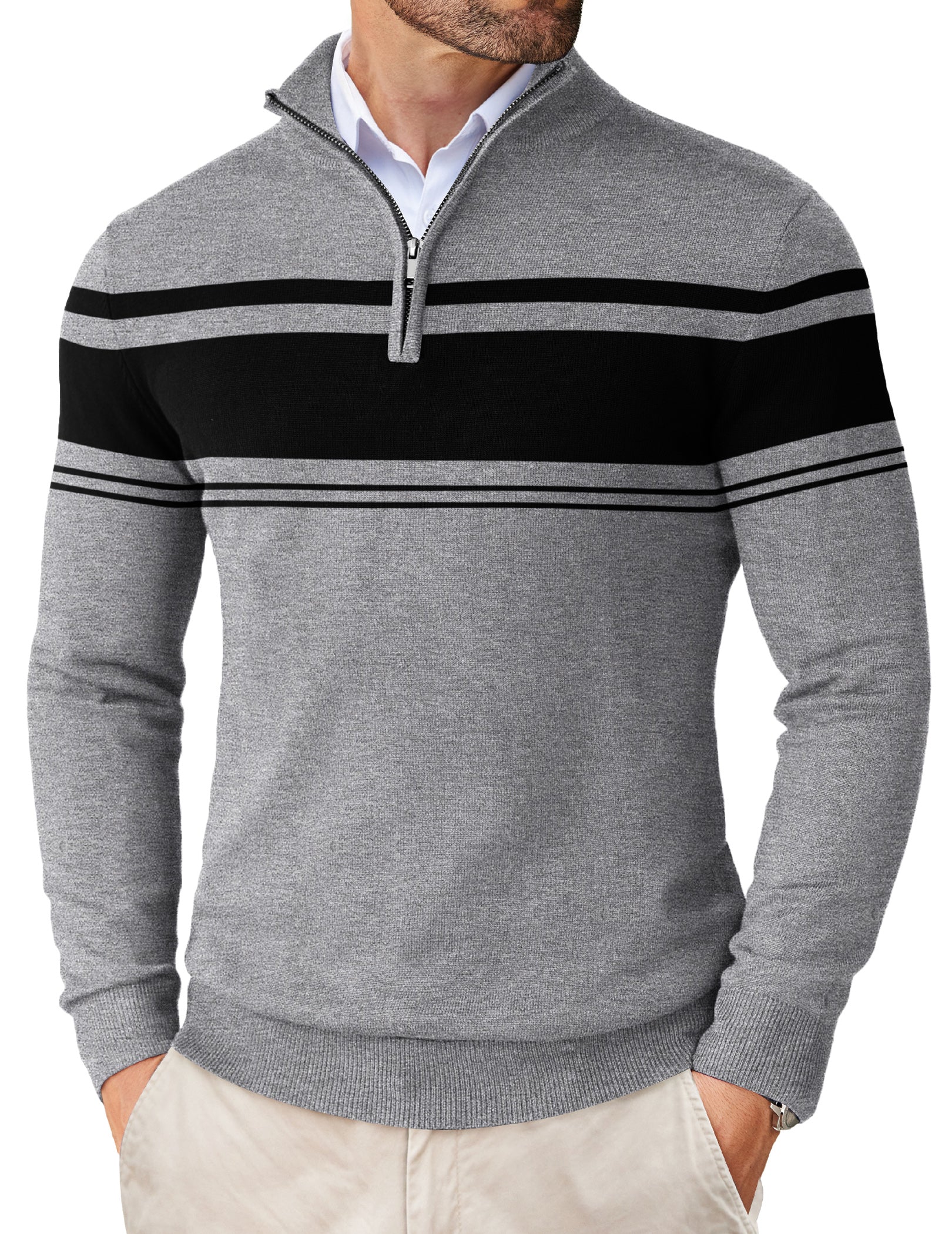 COOFANDY Men's Quarter Zip Up Sweaters Slim Fit Lightweight Mock Neck Pullover Casual Polo Sweaters