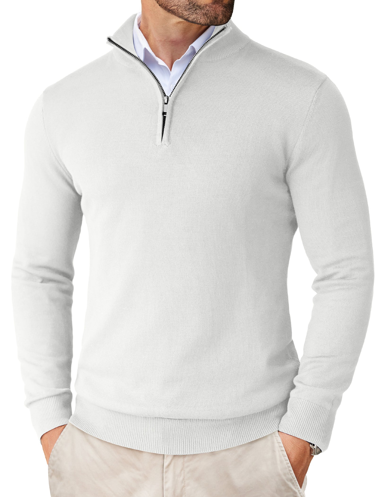 COOFANDY Men's Quarter Zip Up Sweaters Slim Fit Lightweight Mock Neck Pullover Casual Polo Sweaters