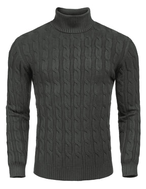 COOFANDY Men's Slim Fit Turtleneck Sweater Casual Twisted Knitted Pullover Sweaters