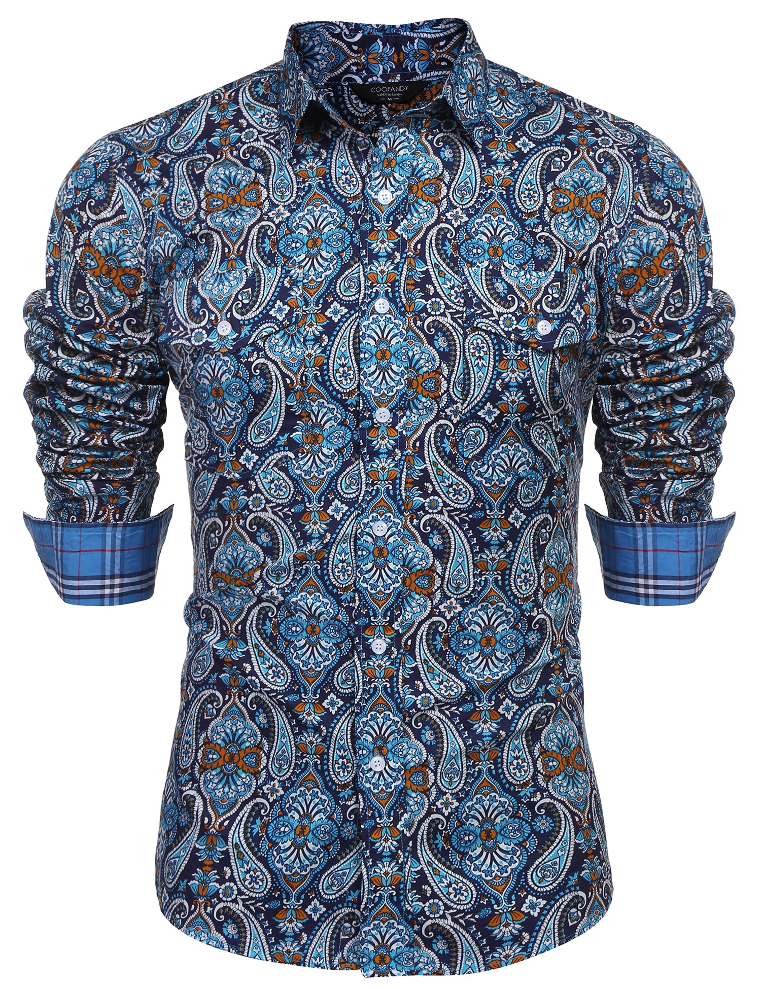 COOFANDY Mens Paisley Printed Shirts Casual Long Sleeve Button Down Shirts Floral Dress Shirt with Pockets