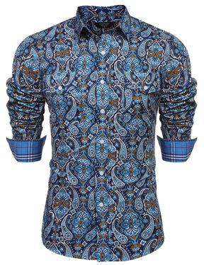 COOFANDY Mens Paisley Printed Shirts Casual Long Sleeve Button Down Shirts Floral Dress Shirt with Pockets