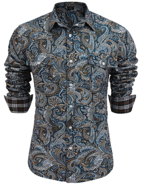 COOFANDY Mens Paisley Printed Shirts Casual Long Sleeve Button Down Shirts Floral Dress Shirt with Pockets