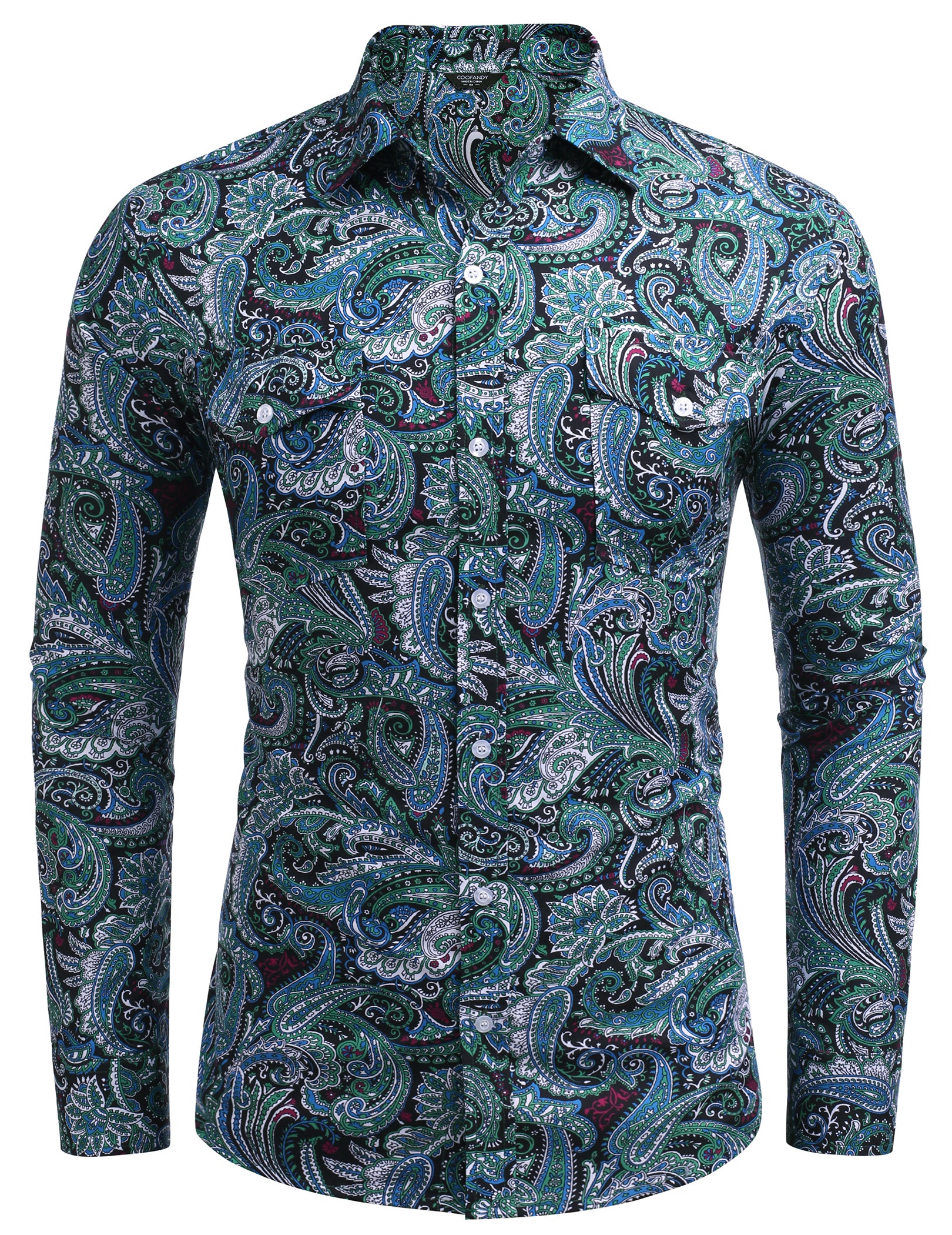 COOFANDY Mens Paisley Printed Shirts Casual Long Sleeve Button Down Shirts Floral Dress Shirt with Pockets