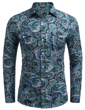 COOFANDY Mens Paisley Printed Shirts Casual Long Sleeve Button Down Shirts Floral Dress Shirt with Pockets