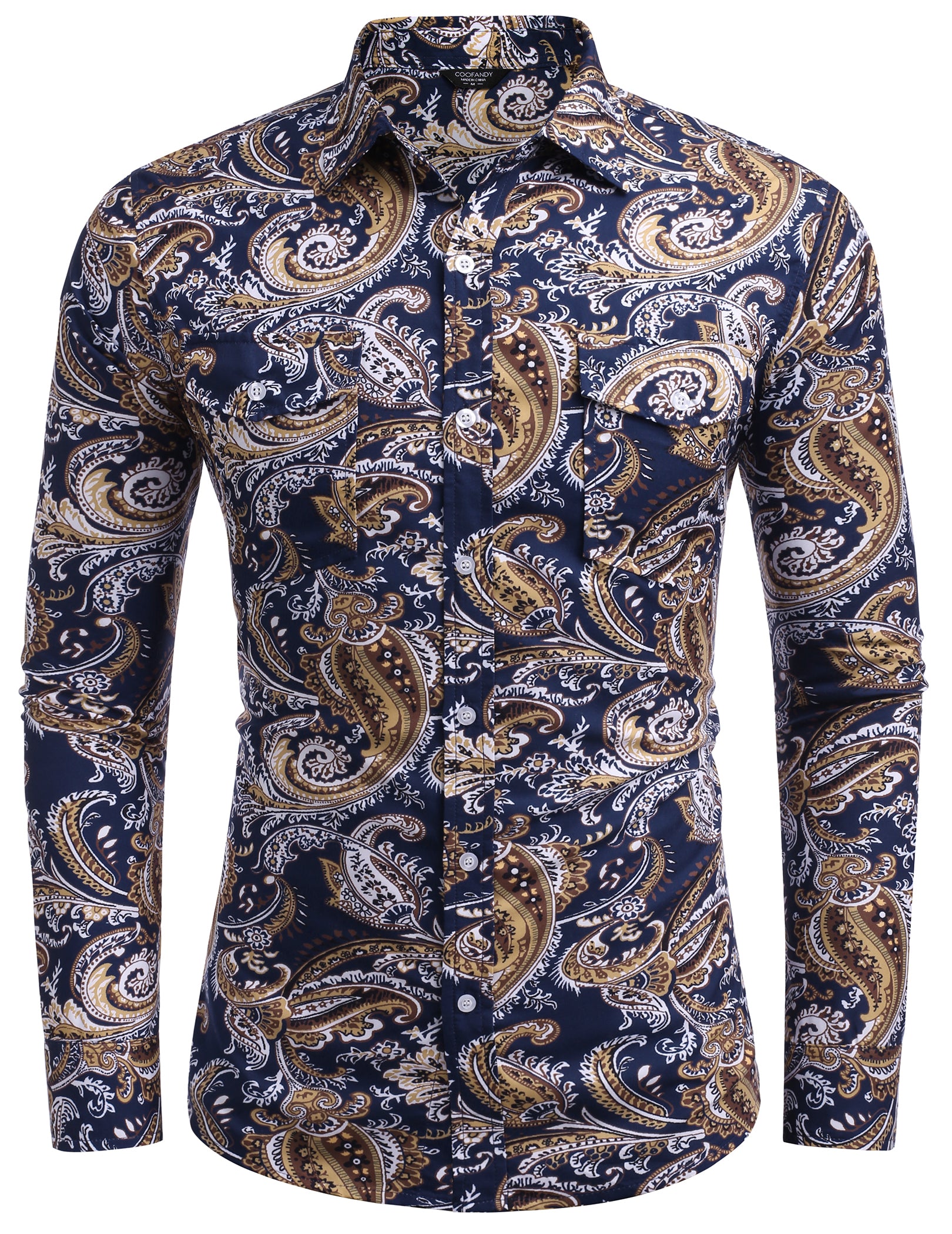 COOFANDY Mens Paisley Printed Shirts Casual Long Sleeve Button Down Shirts Floral Dress Shirt with Pockets