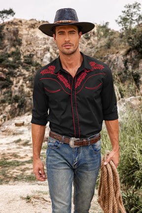 COOFANDY Men's Western Shirts Long Sleeve Slim Fit Embroideres Cowboy Shirts Casual Button Down Shirt